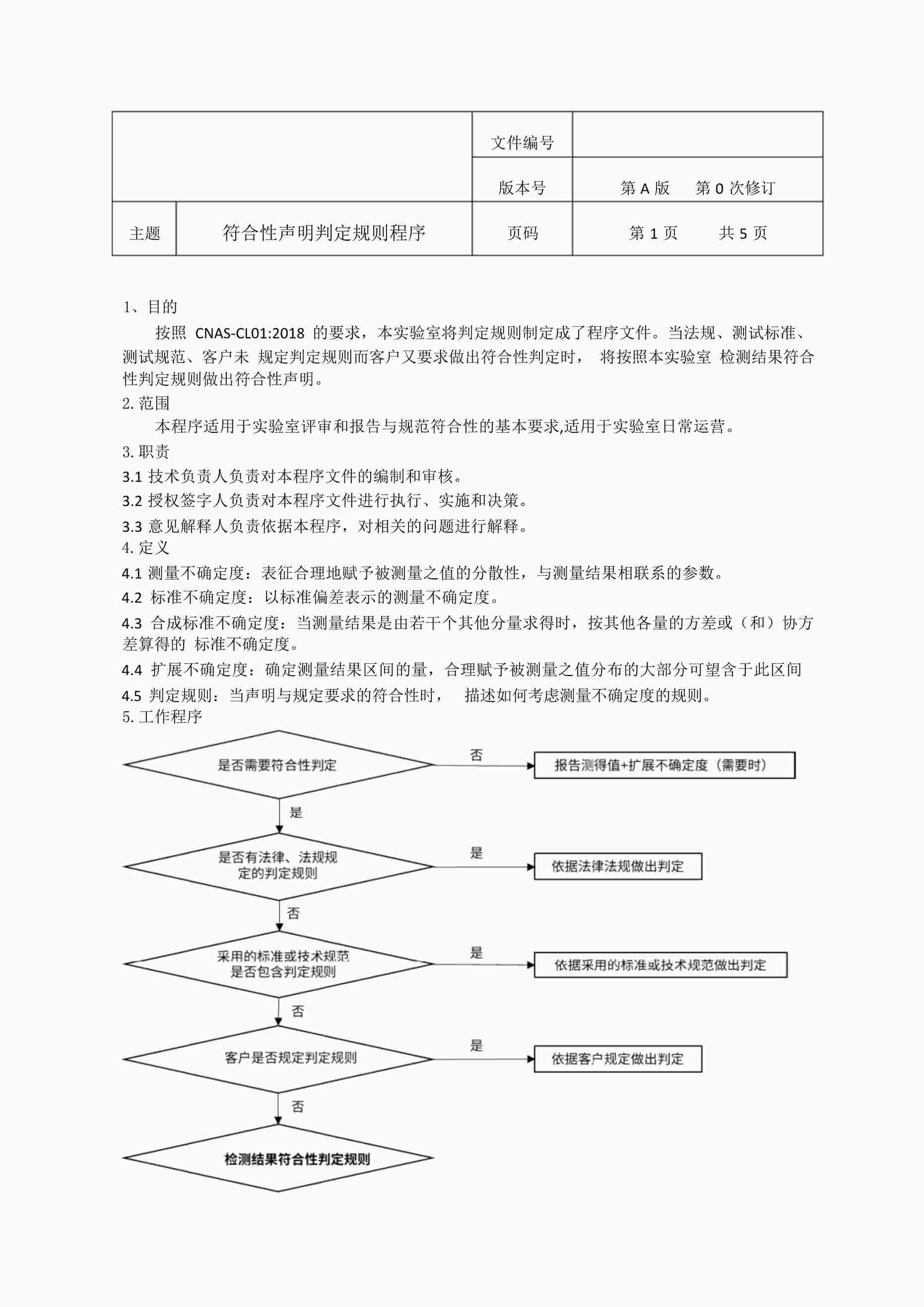 “CNAS 实验室程序文件   符合性声明判定规则程序(参考)DOCX”第1页图片