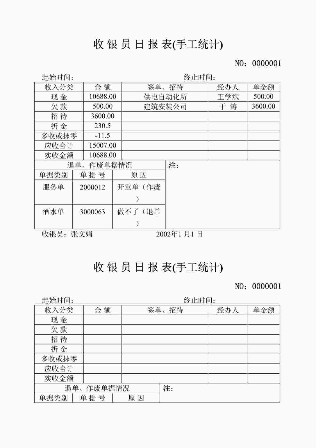 “收银员日报表DOC”第1页图片