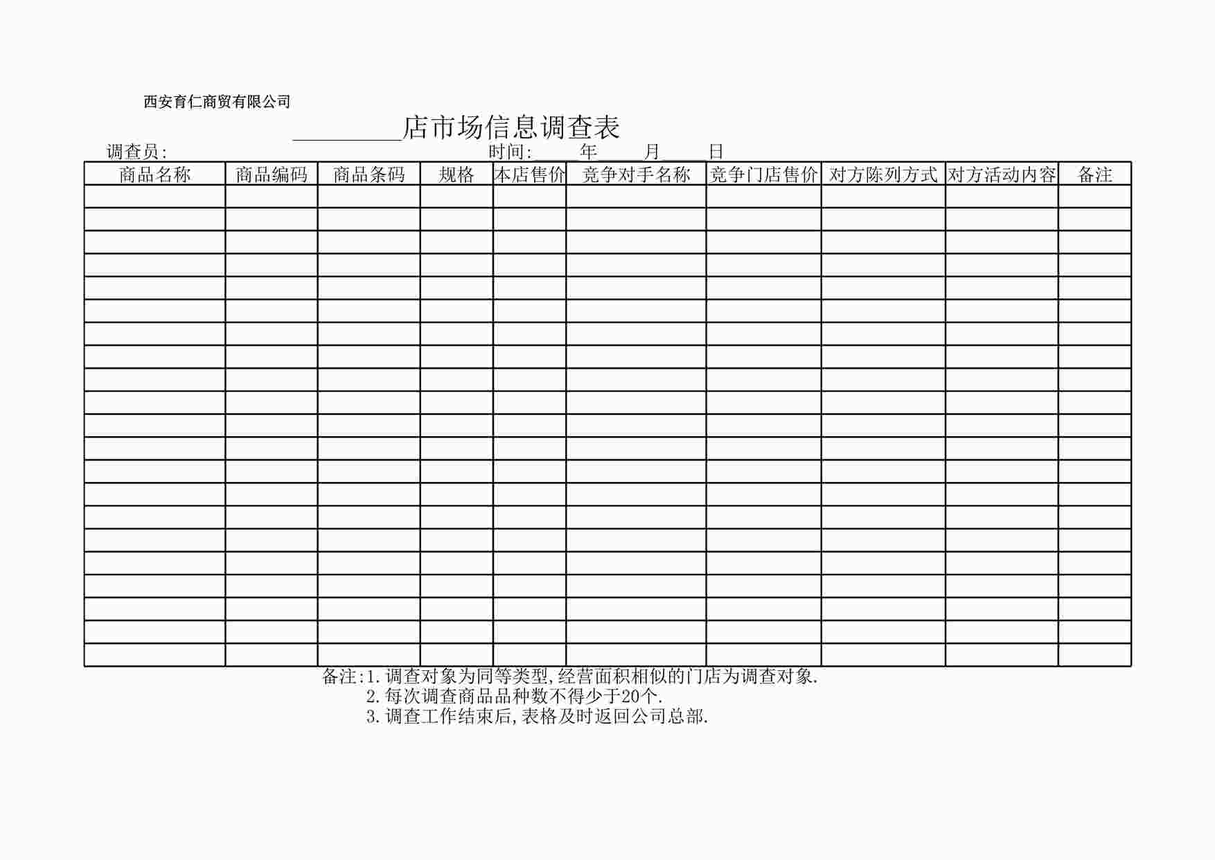 “门店市场调查表XLS”第1页图片