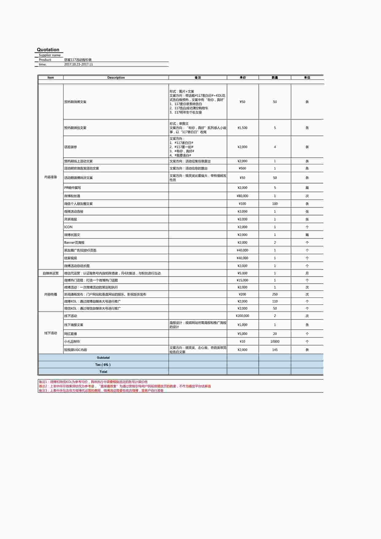 “悠蜜117活动报价XLS”第1页图片