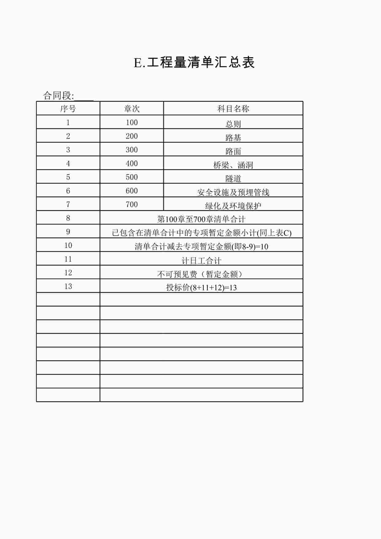 “《E工程量清单汇总表》XLS”第1页图片