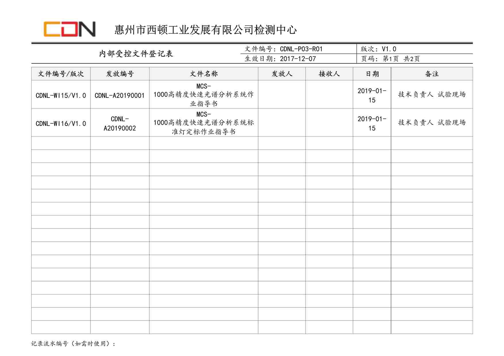 “西顿照明CDNL-P03-R01内部受控文件登记表2019-01-10DOC”第1页图片