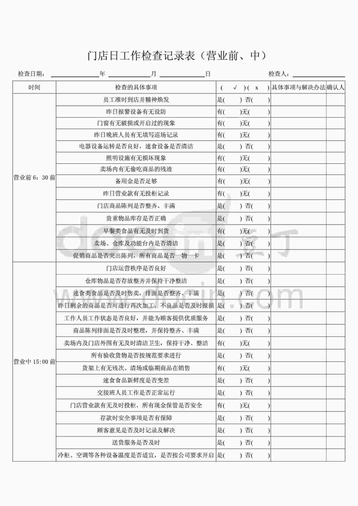 “7-11便利店超市每日检查表PDF”第1页图片