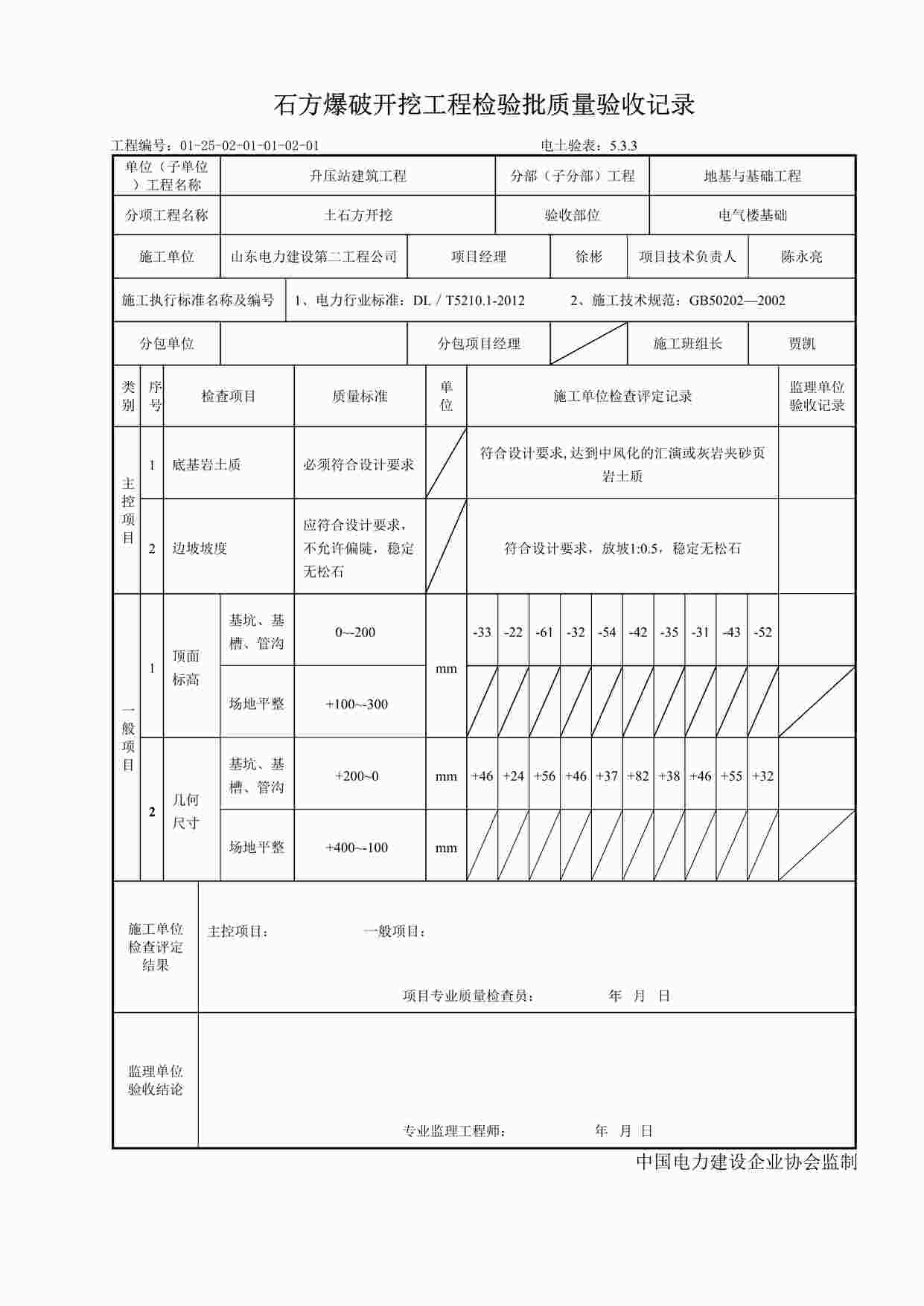 “石方爆破开挖工程检验批质量验收记录DOC”第1页图片