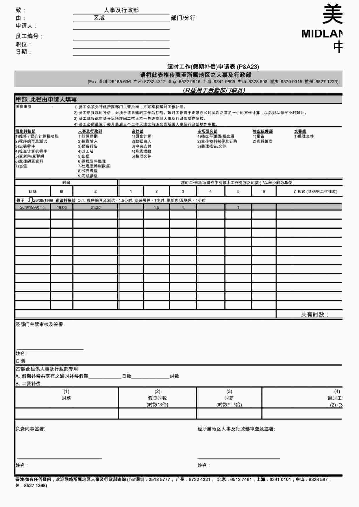 “深圳美联物业公司后勤超时工作 ( 假期补偿 ) 申请表XLS”第1页图片