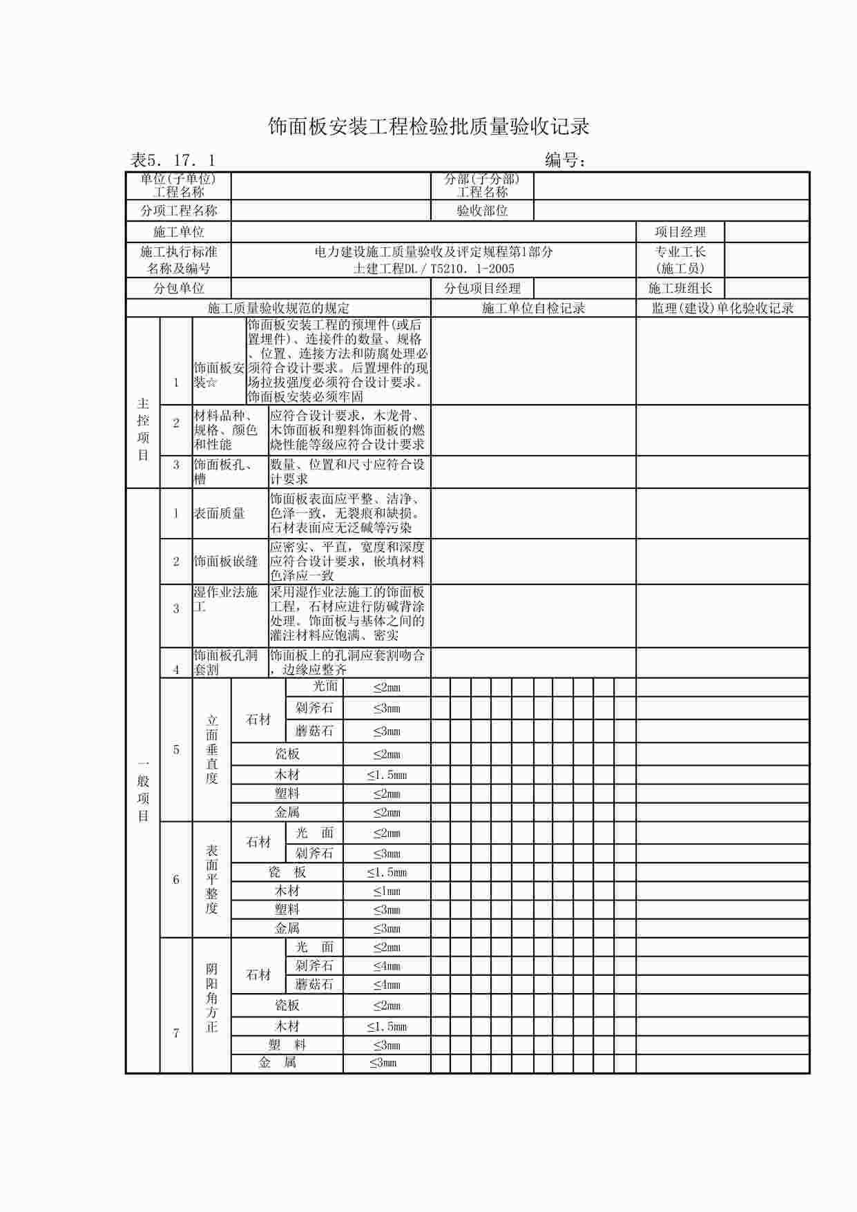 “饰面板安装工程检验批质量验收记录DOC”第1页图片