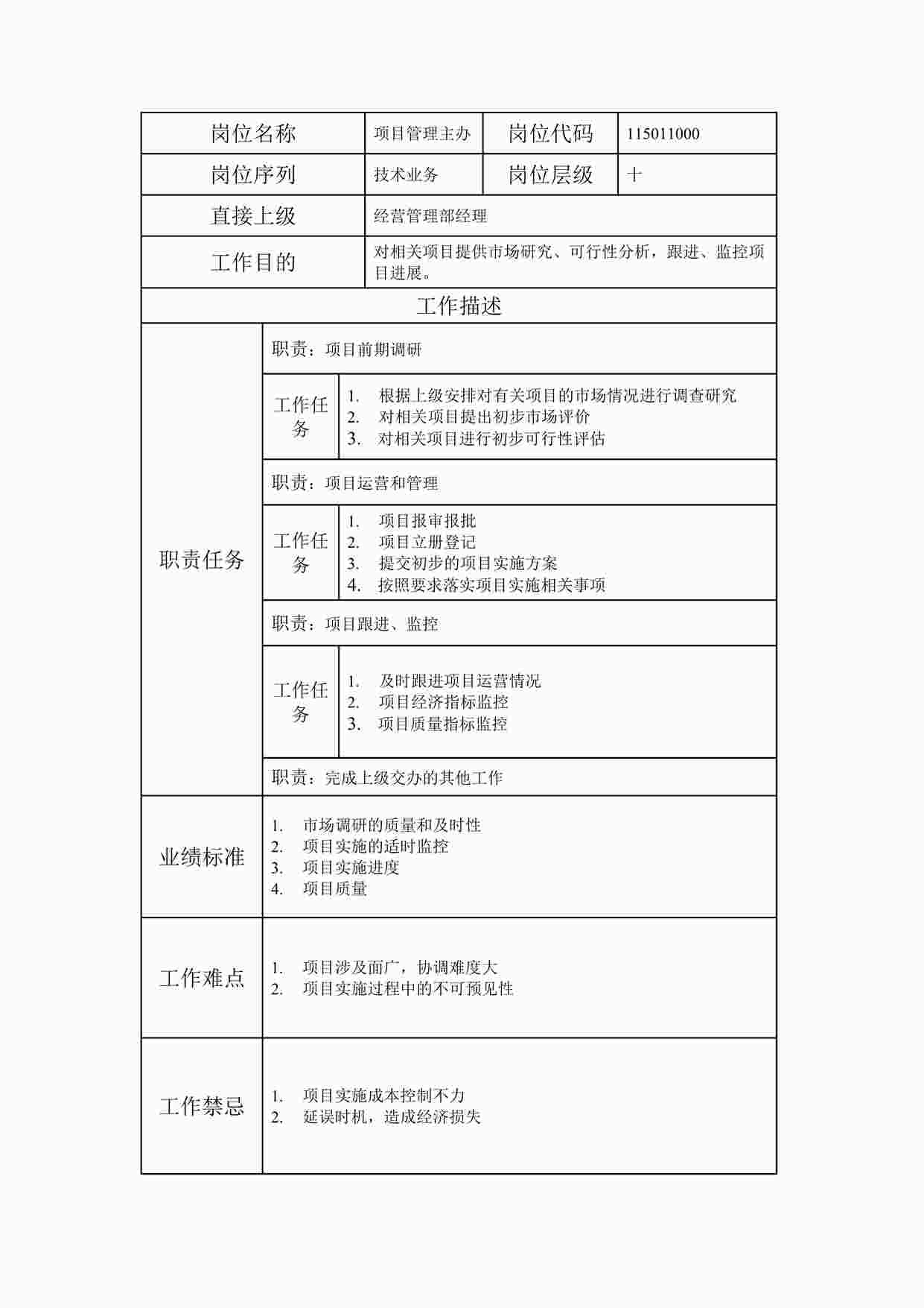 “最新项目管理主办职位说明书DOC”第1页图片