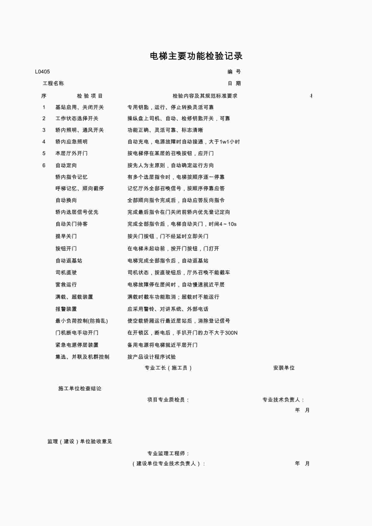 “电梯主要功能检查试验记录XLS”第1页图片