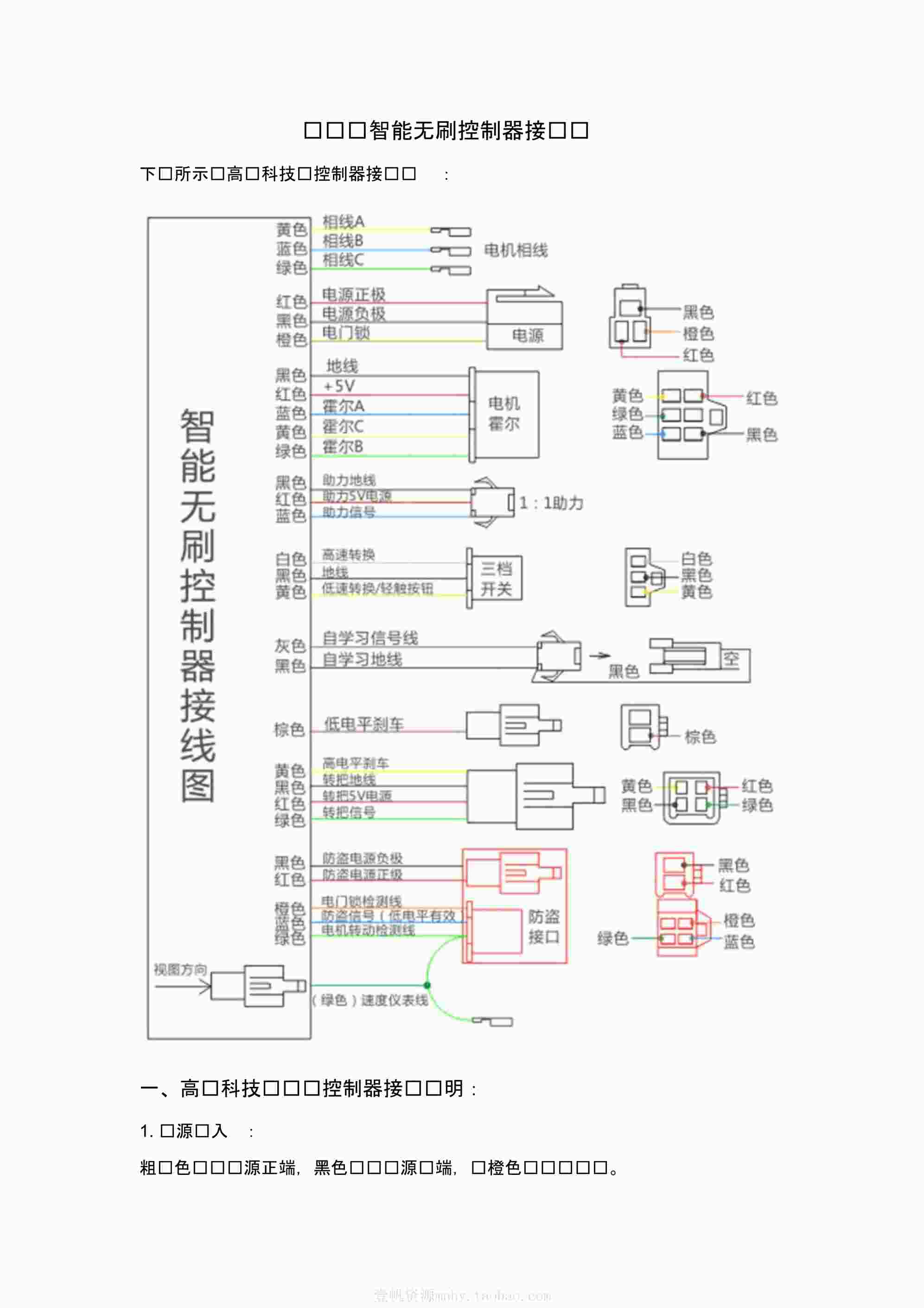 “电动车智能无刷控制器接线图(20200202175632)PDF”第1页图片