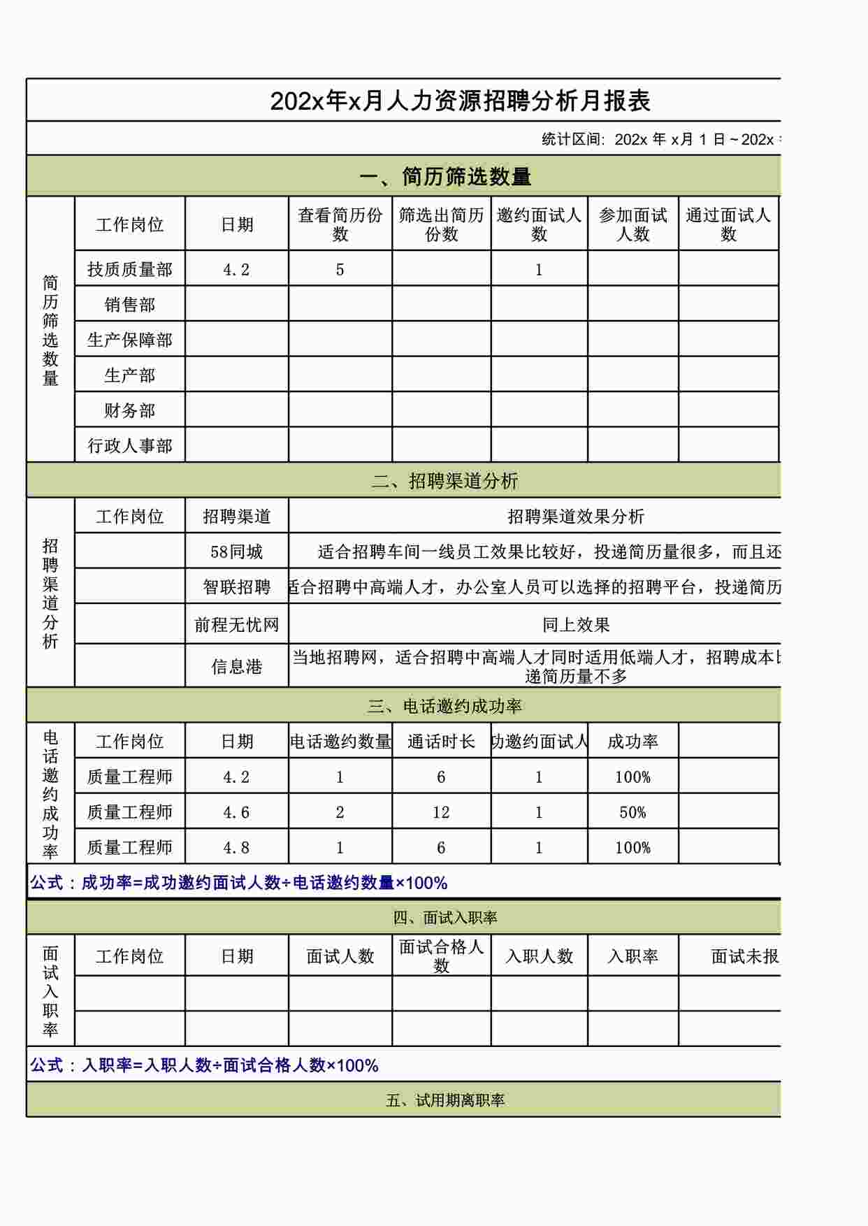 “人事招聘分析月报表XLSX”第1页图片