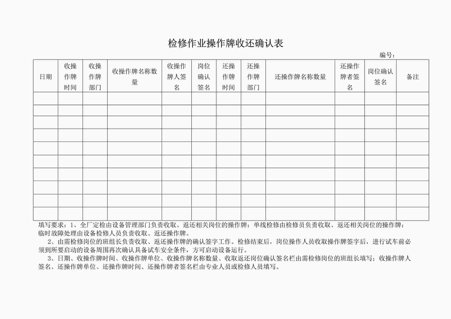 “四川某制造型企业检修作业操作牌收还确认表DOC”第1页图片