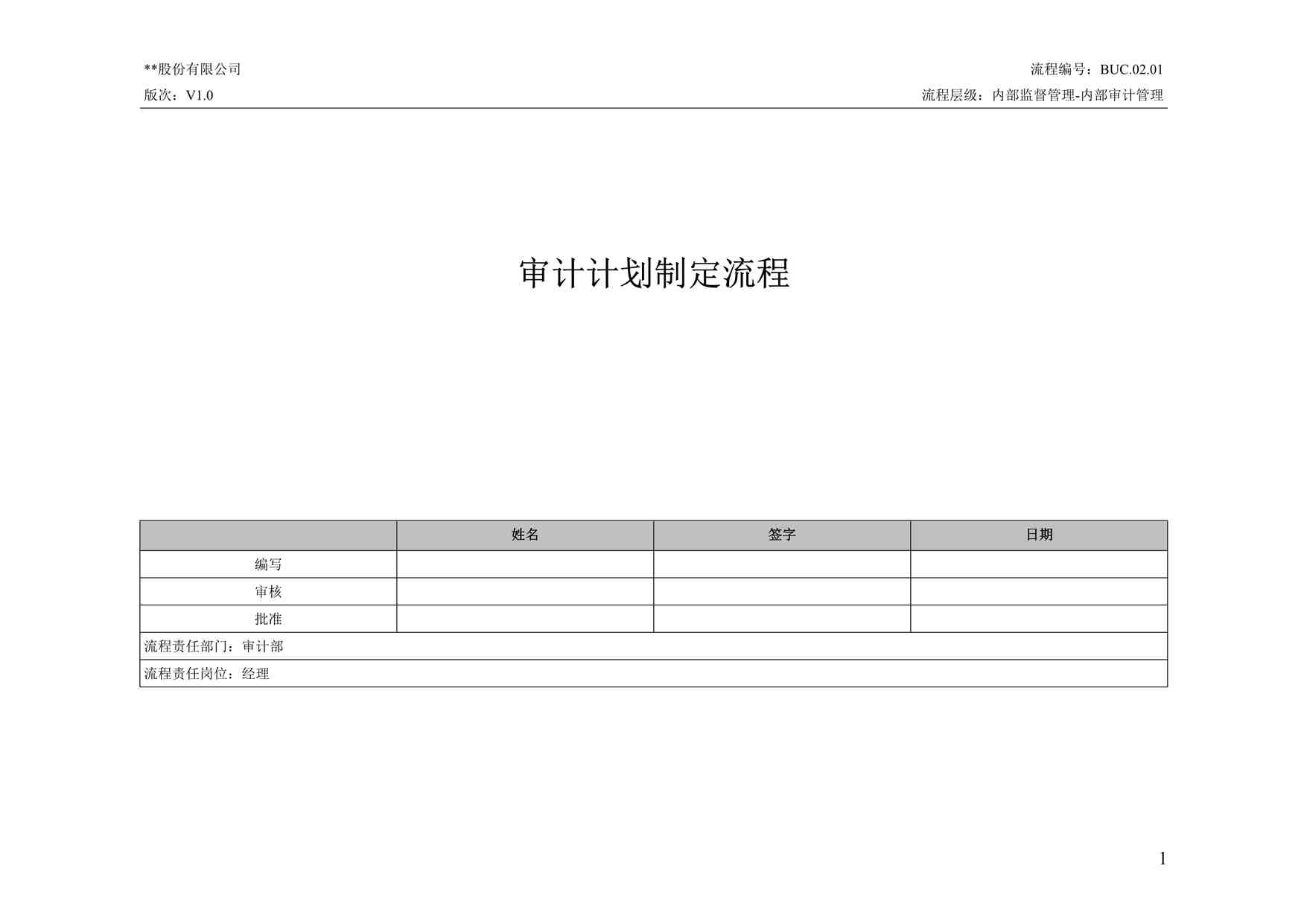 “某公司审计计划制定流程DOC”第1页图片