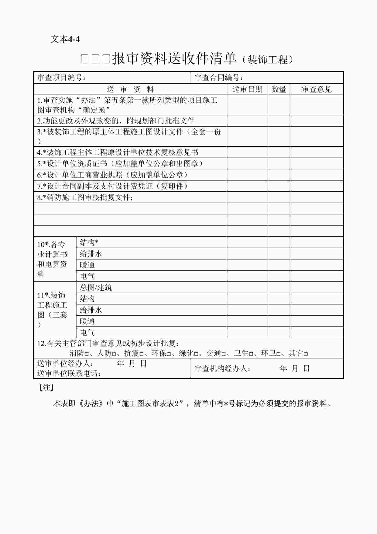 “施工图文件审查送审欧亿·体育（中国）有限公司清单-装修DOC”第1页图片