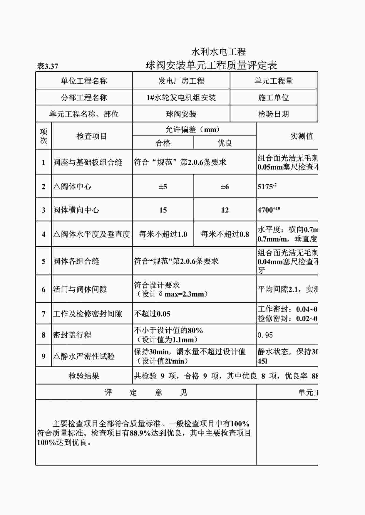 “表3.37球阀安装单元工程质量评定表（例表）XLS”第1页图片