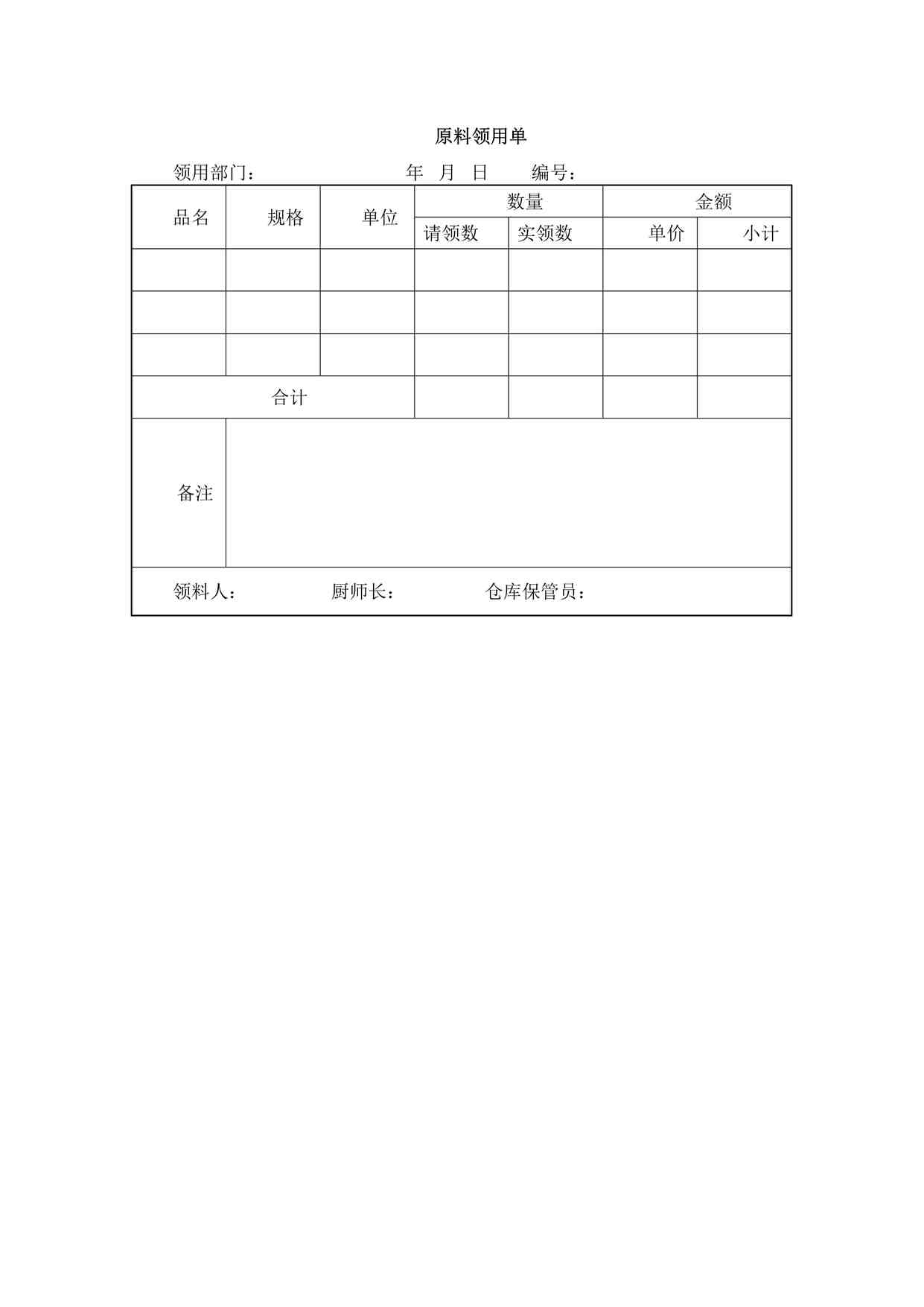 “某餐饮公司原料领用单DOCX”第1页图片