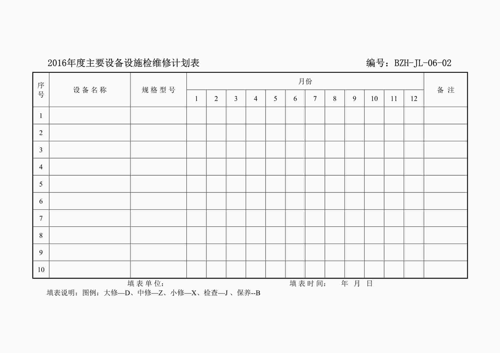 “某制造型企业年度主要设备设施检维修计划表DOCX”第1页图片