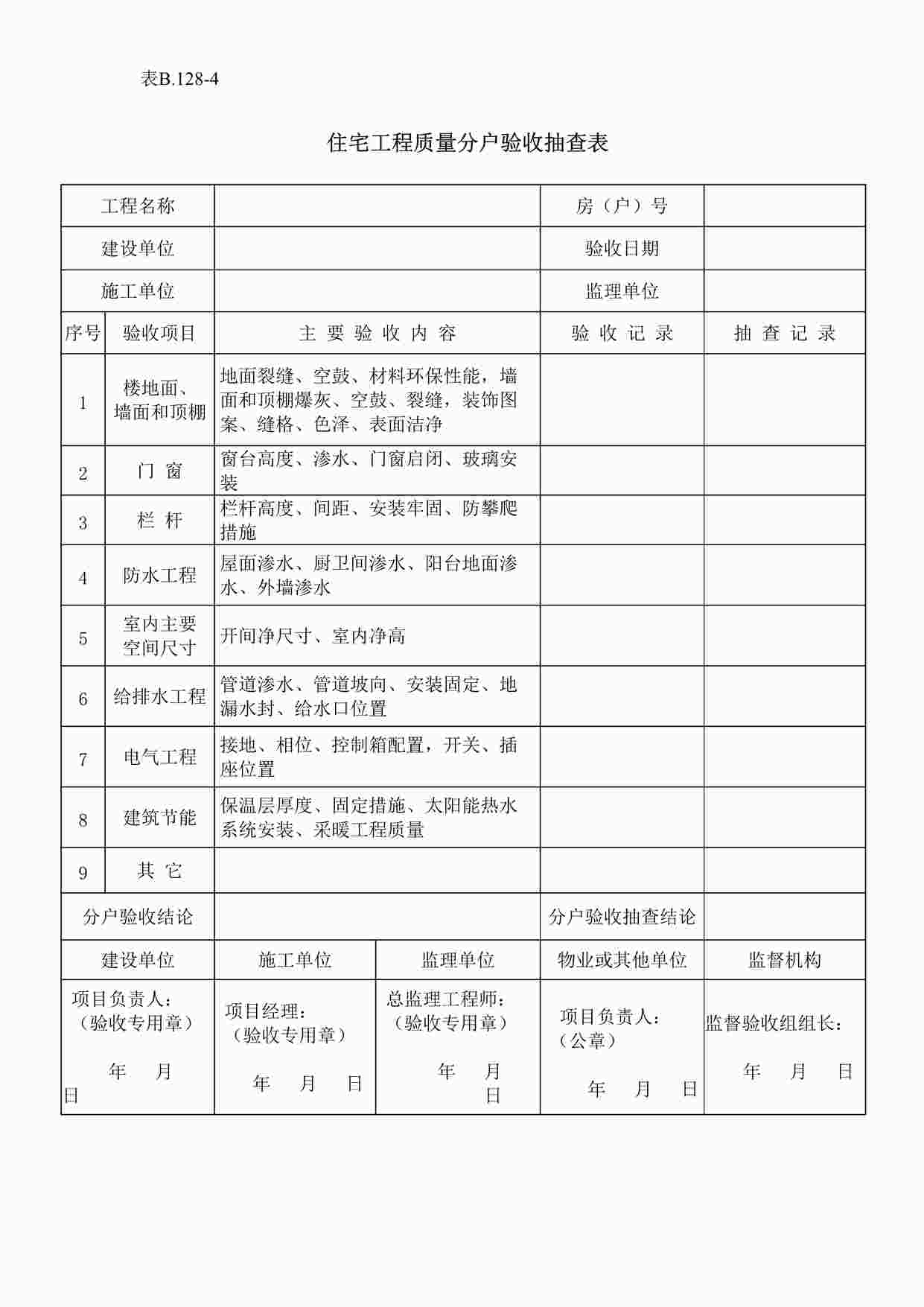 “《住宅工程质量分户验收抽查表》DOC”第1页图片