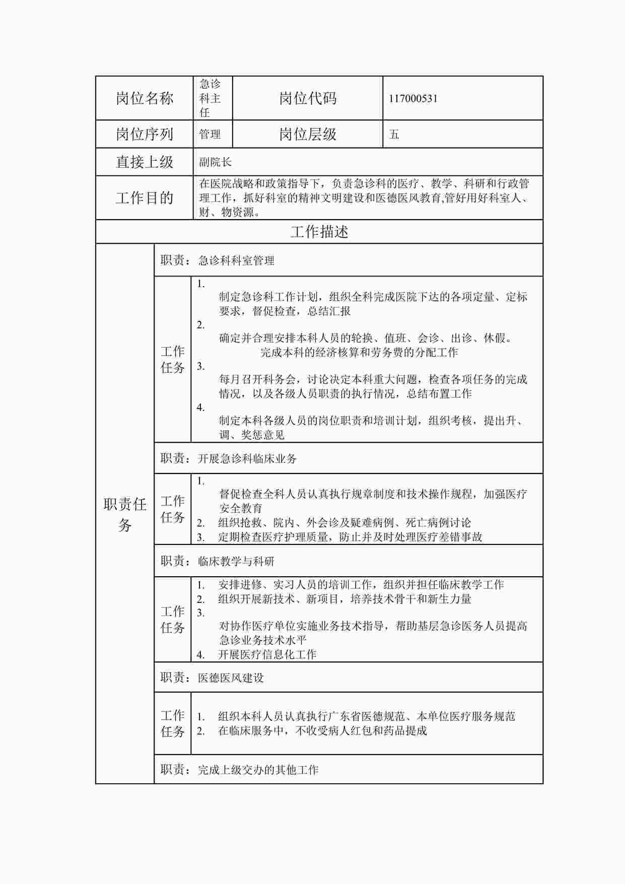 “最新急诊科主任职位说明书DOC”第1页图片