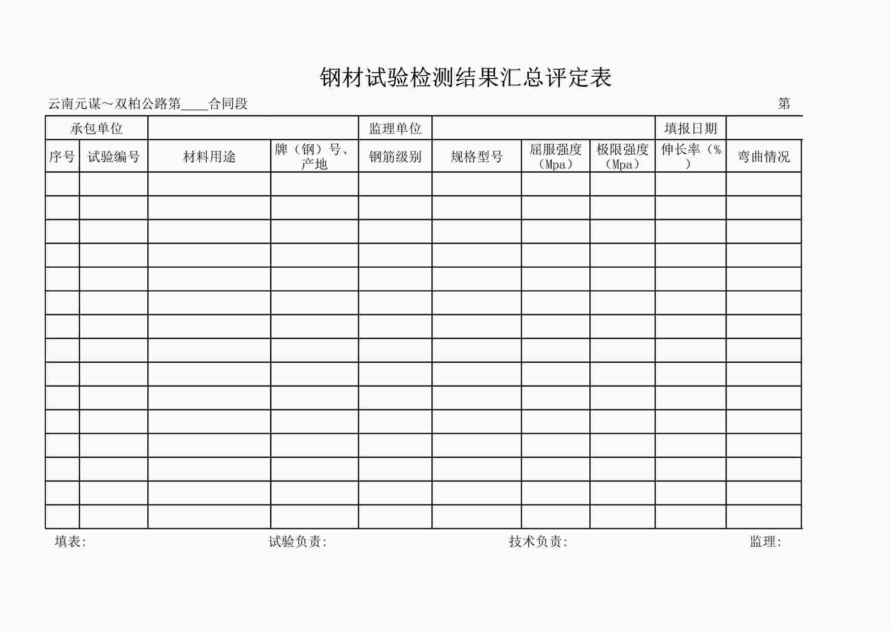 “试验汇总表（改）钢材试验检测结果汇总评定表XLS”第1页图片