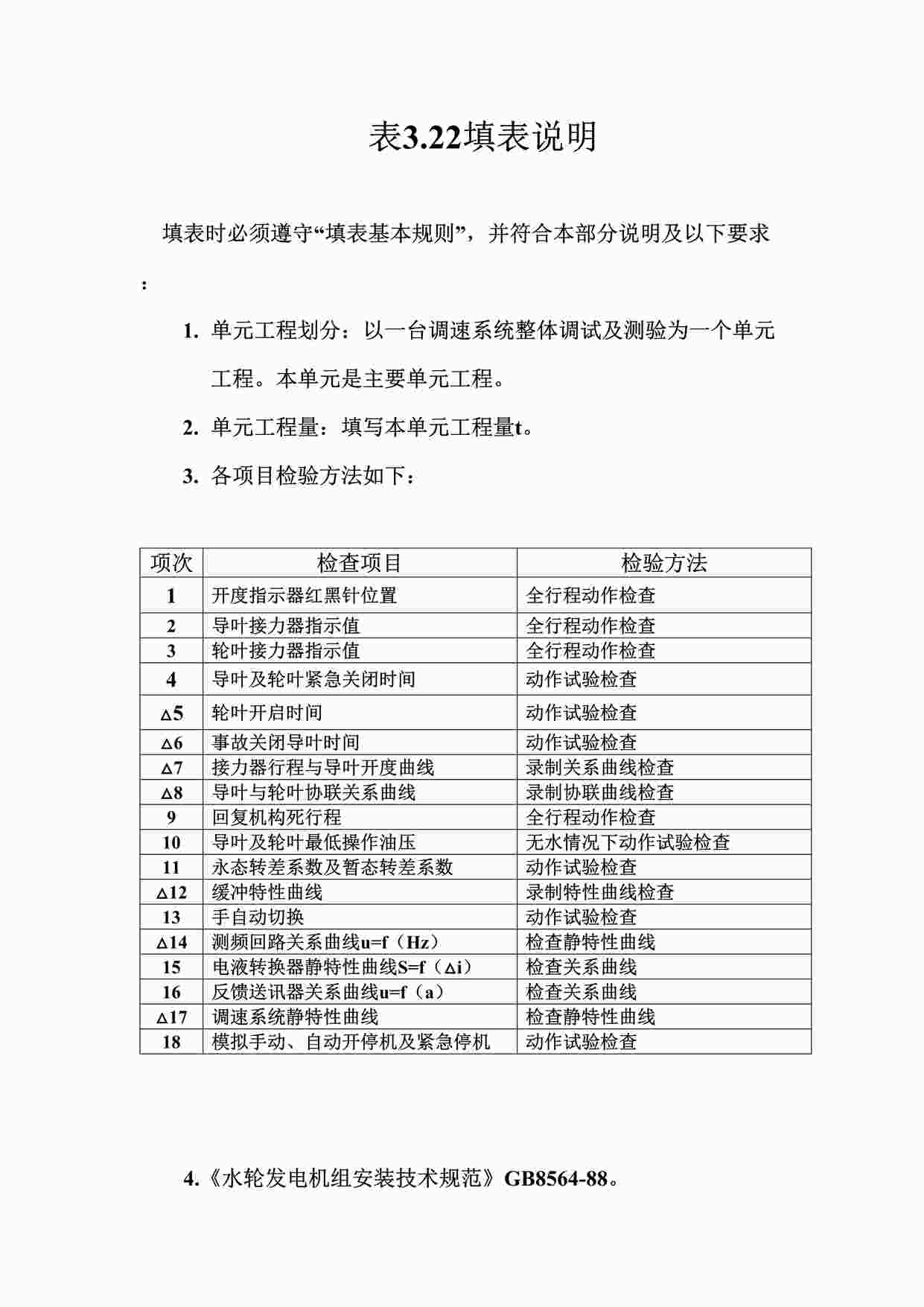 “表3.22调速系统整体调试及模拟试验单元工程质量评定表填表说明DOC”第1页图片