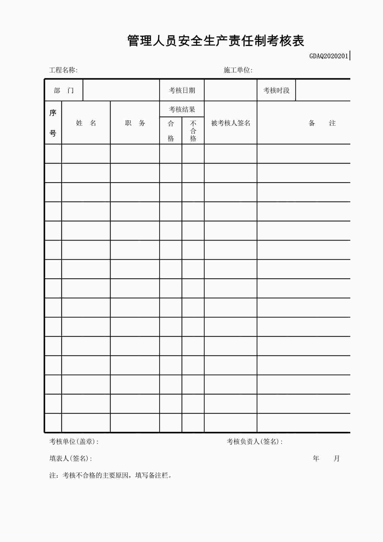 “考核表之管理人员安全目标考核XLS”第1页图片