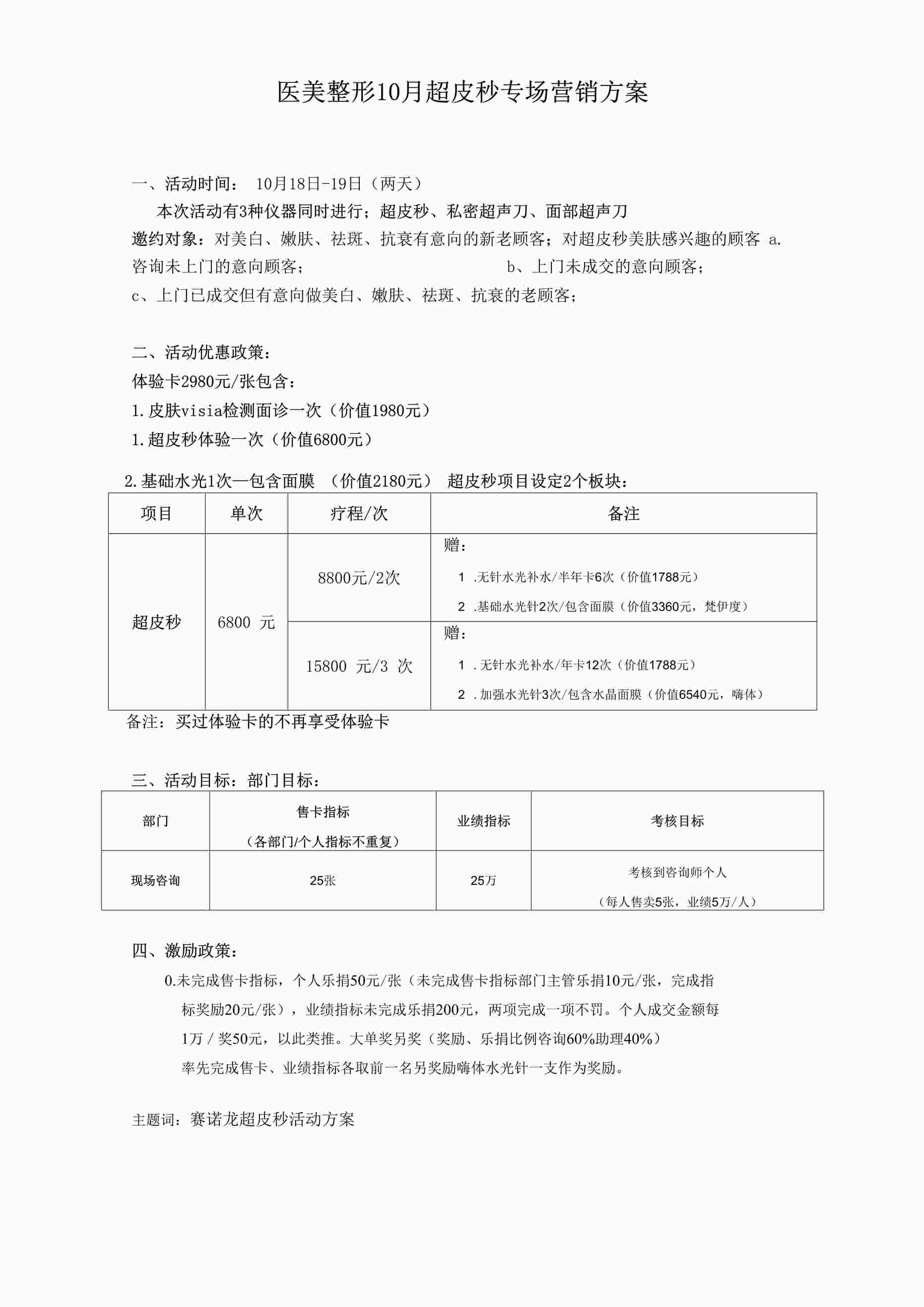 “医美整形10月超皮秒专场营销方案DOCX”第1页图片