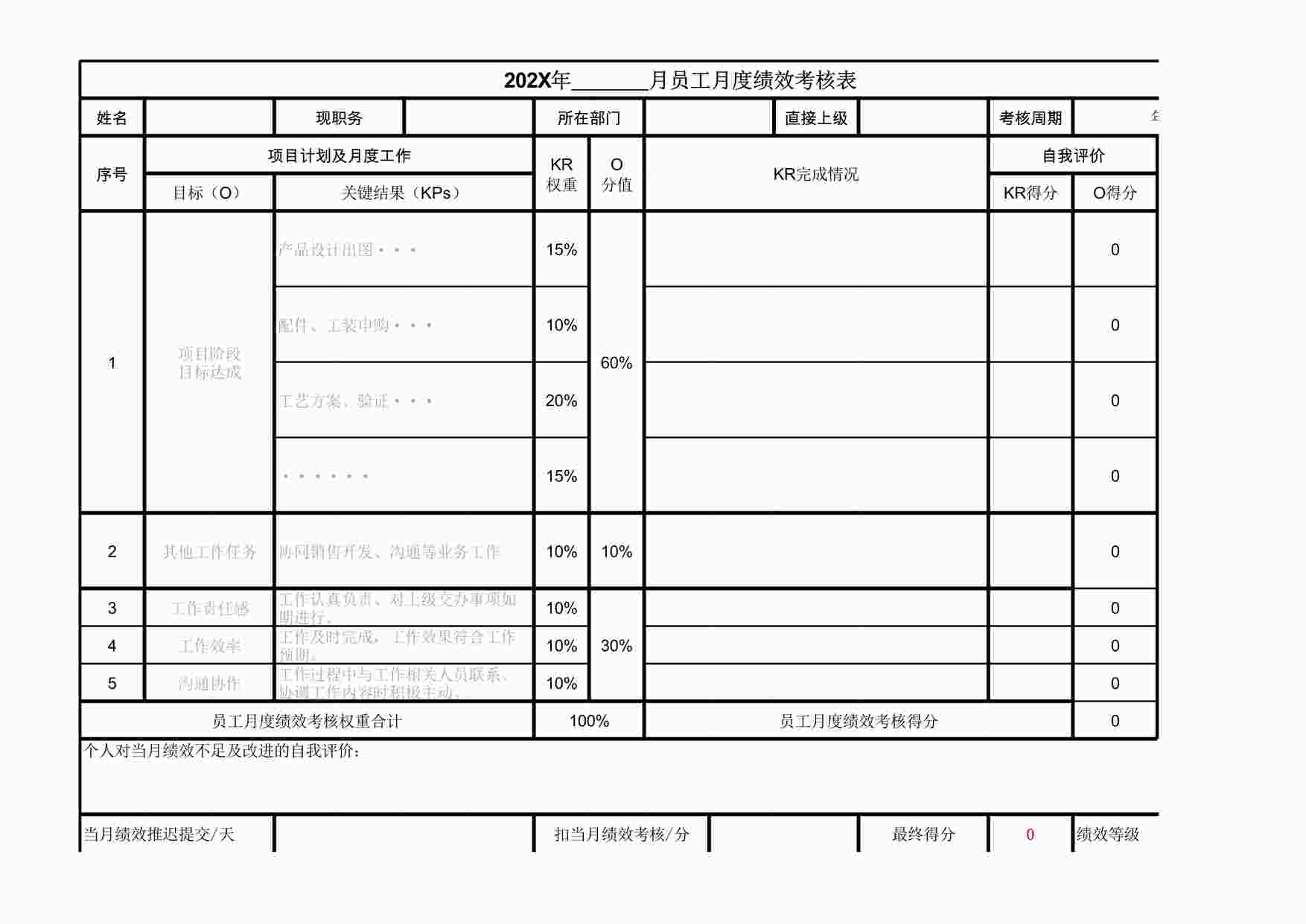 “研发技术专用OKR绩效考核表XLS”第1页图片