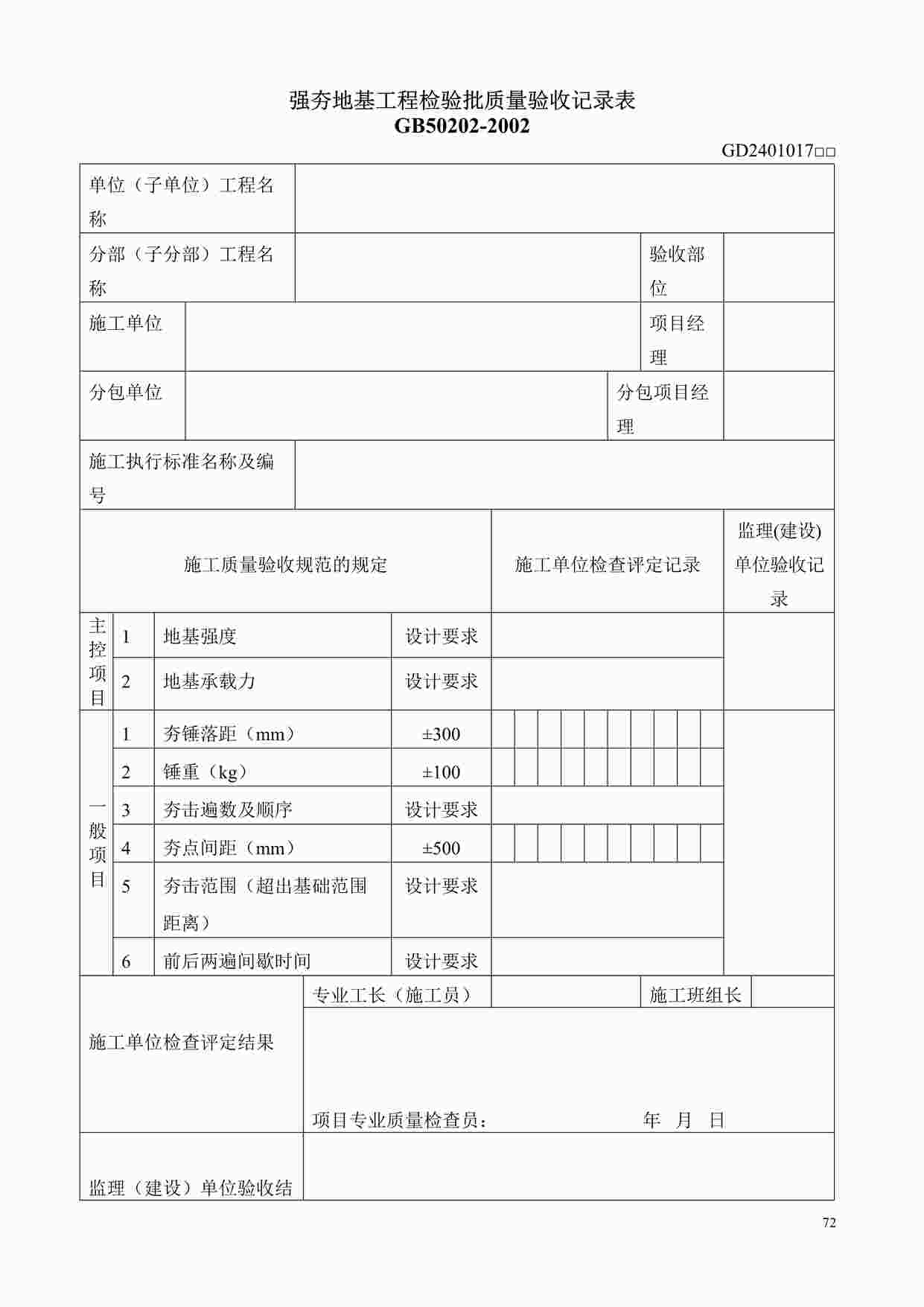 “强夯地基工程检验批质量验收记录表DOC”第1页图片