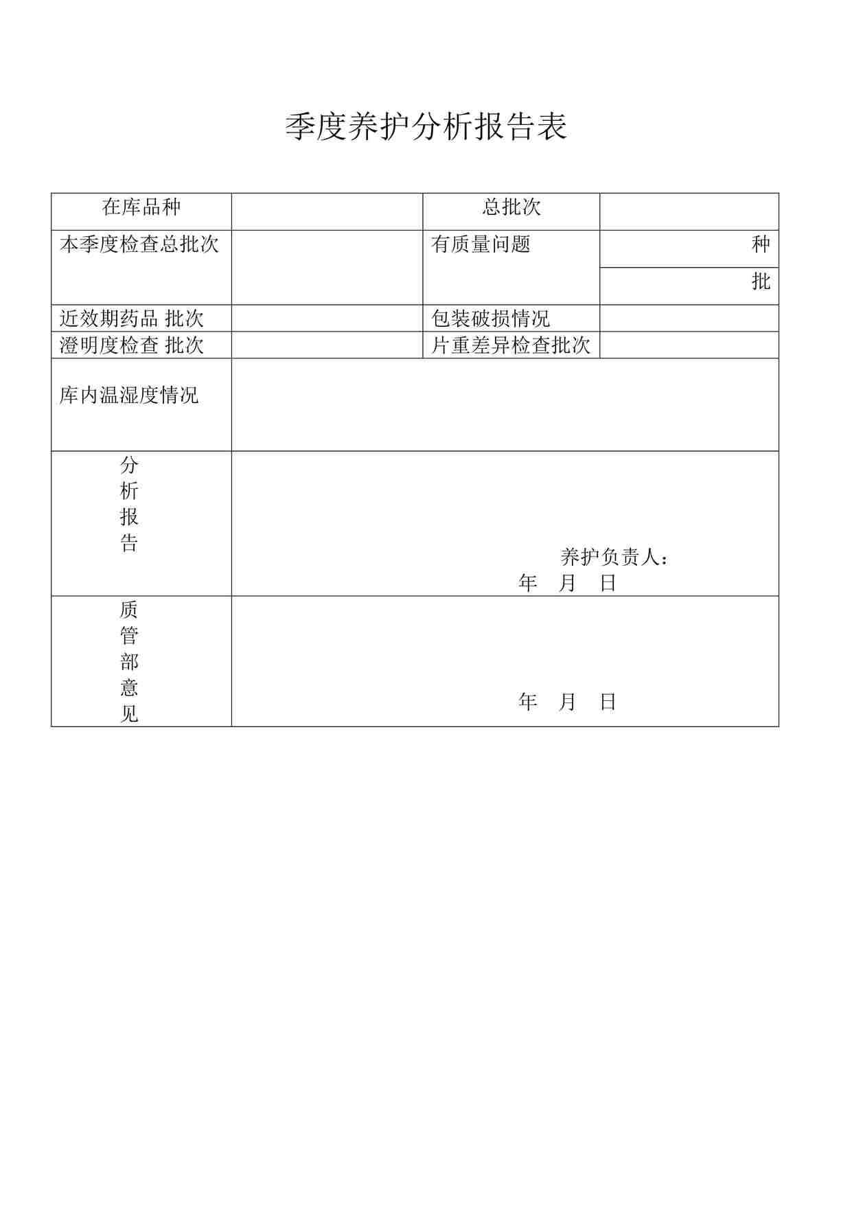 “药品公司季度养护分析报告表DOC”第1页图片