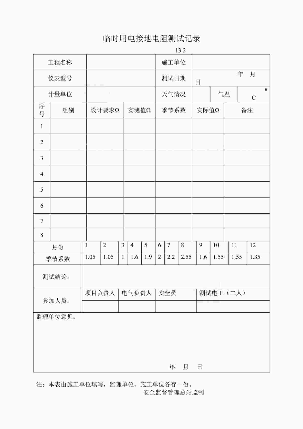 “三)临时用电接地电阻测试记录DOC”第1页图片