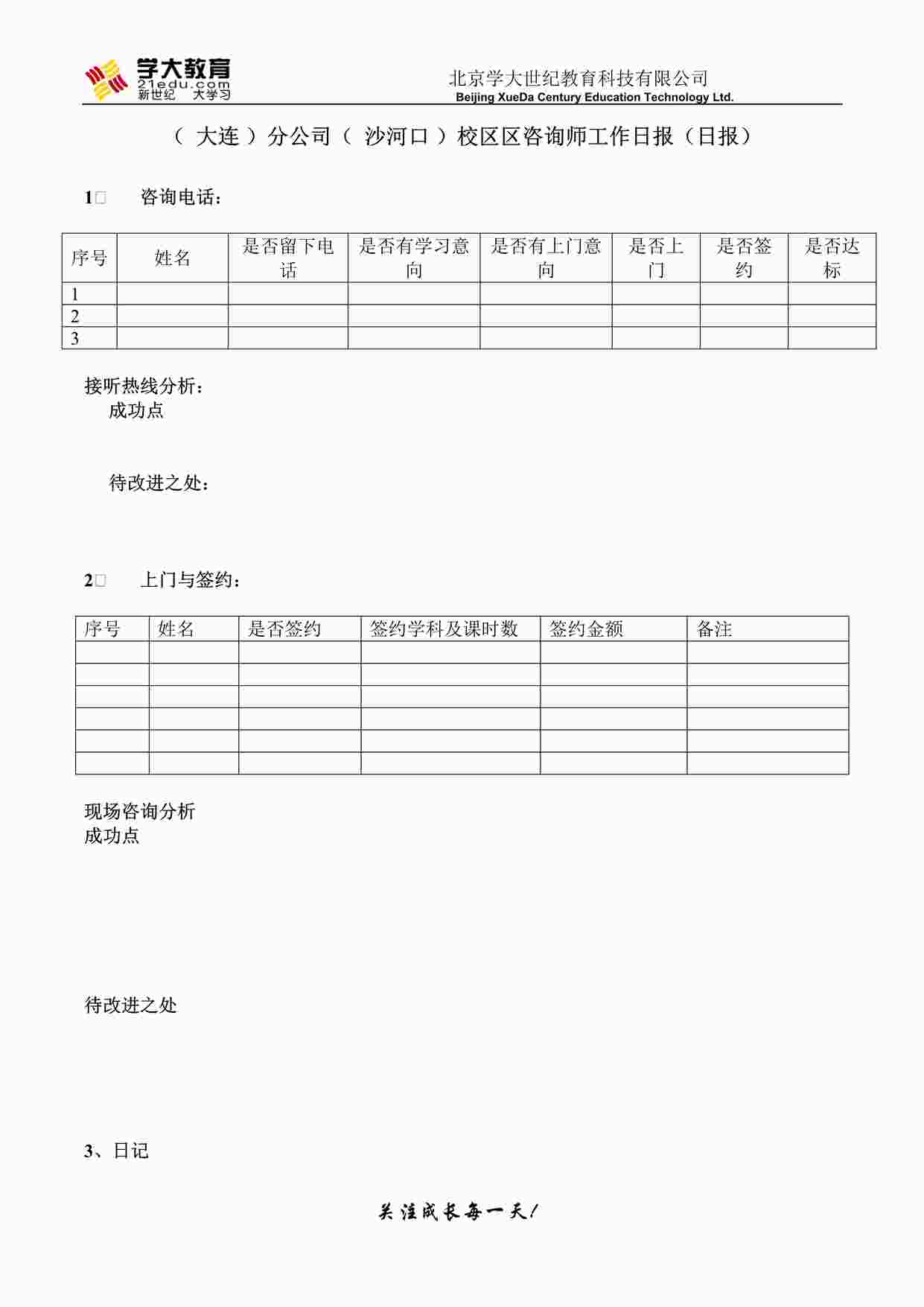 “学大教育咨询师日志模板DOC”第1页图片