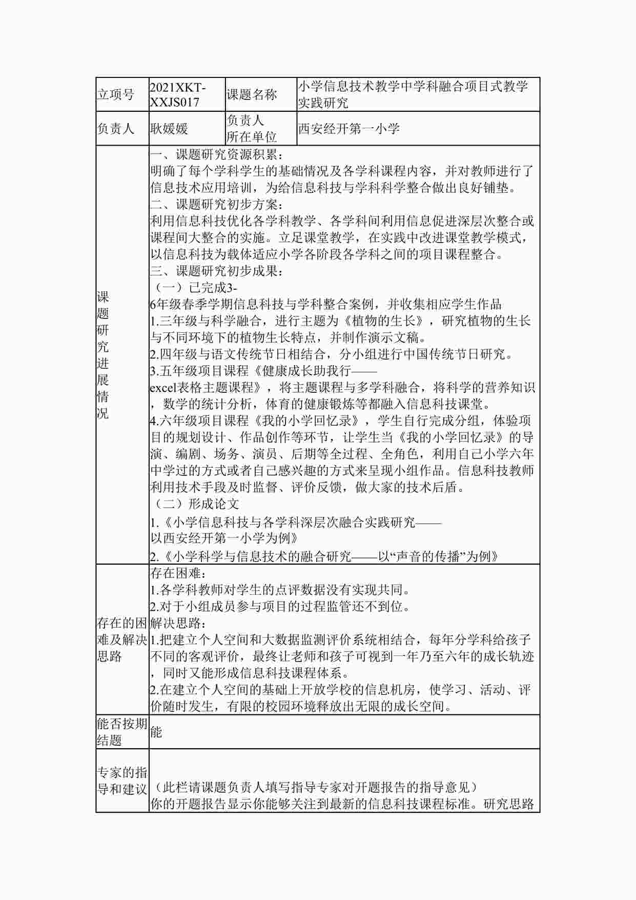 “小学信息技术教学中学科融合项目式教学实践研究 中期报告DOCX”第1页图片