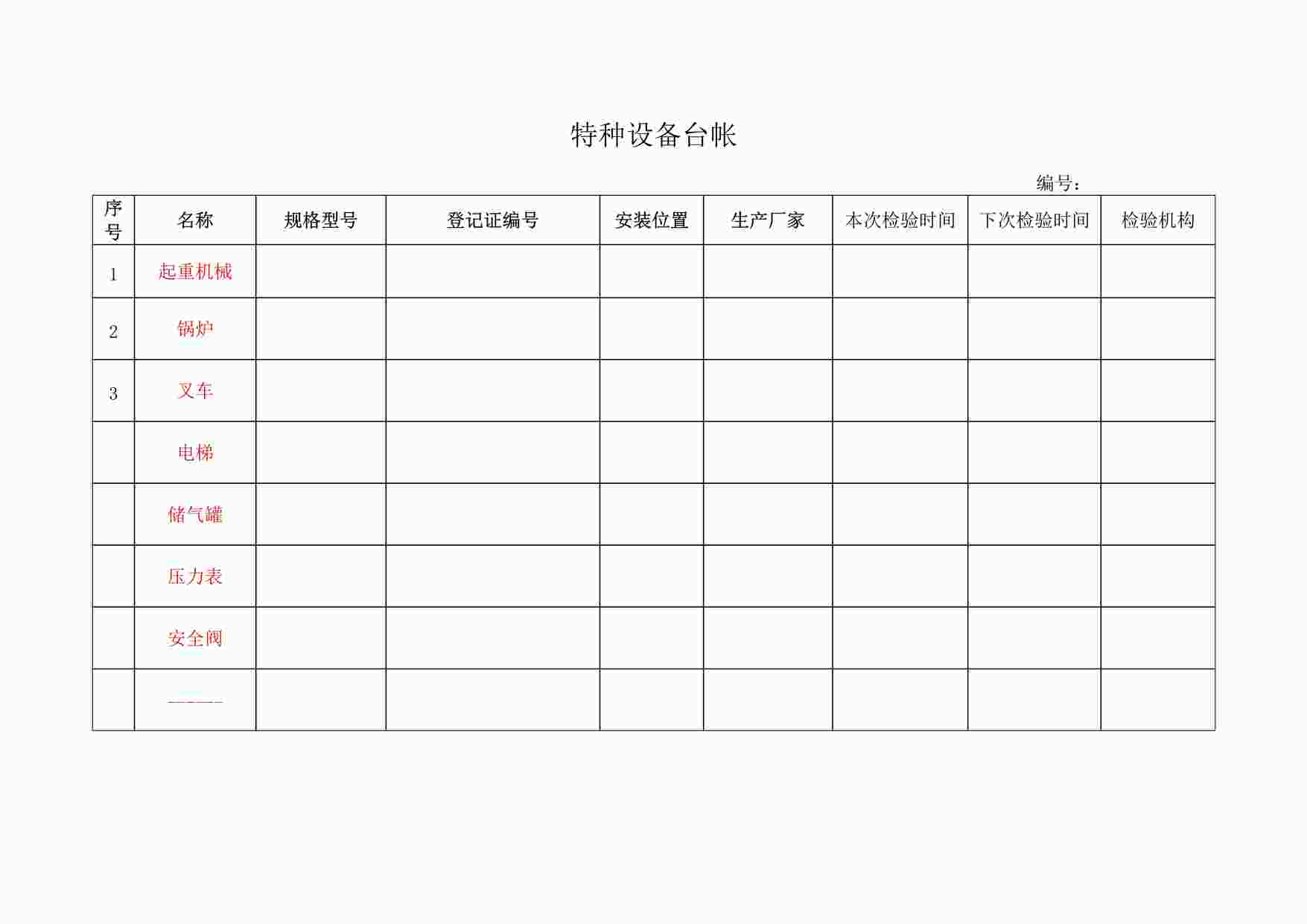 “四川某制造型企业特种设备台帐DOC”第1页图片