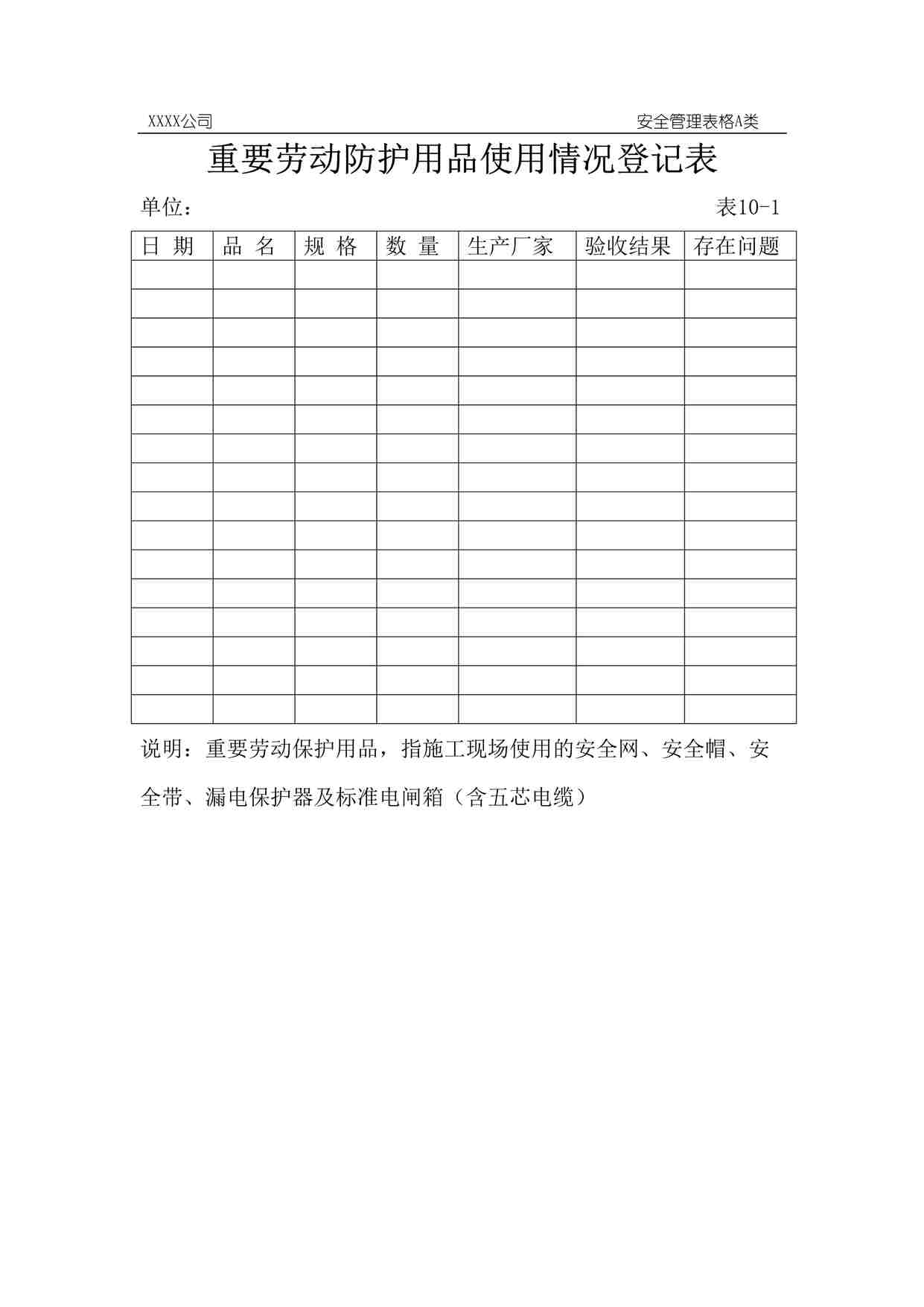 “重要劳动防护用品使用情况登记表DOC”第1页图片