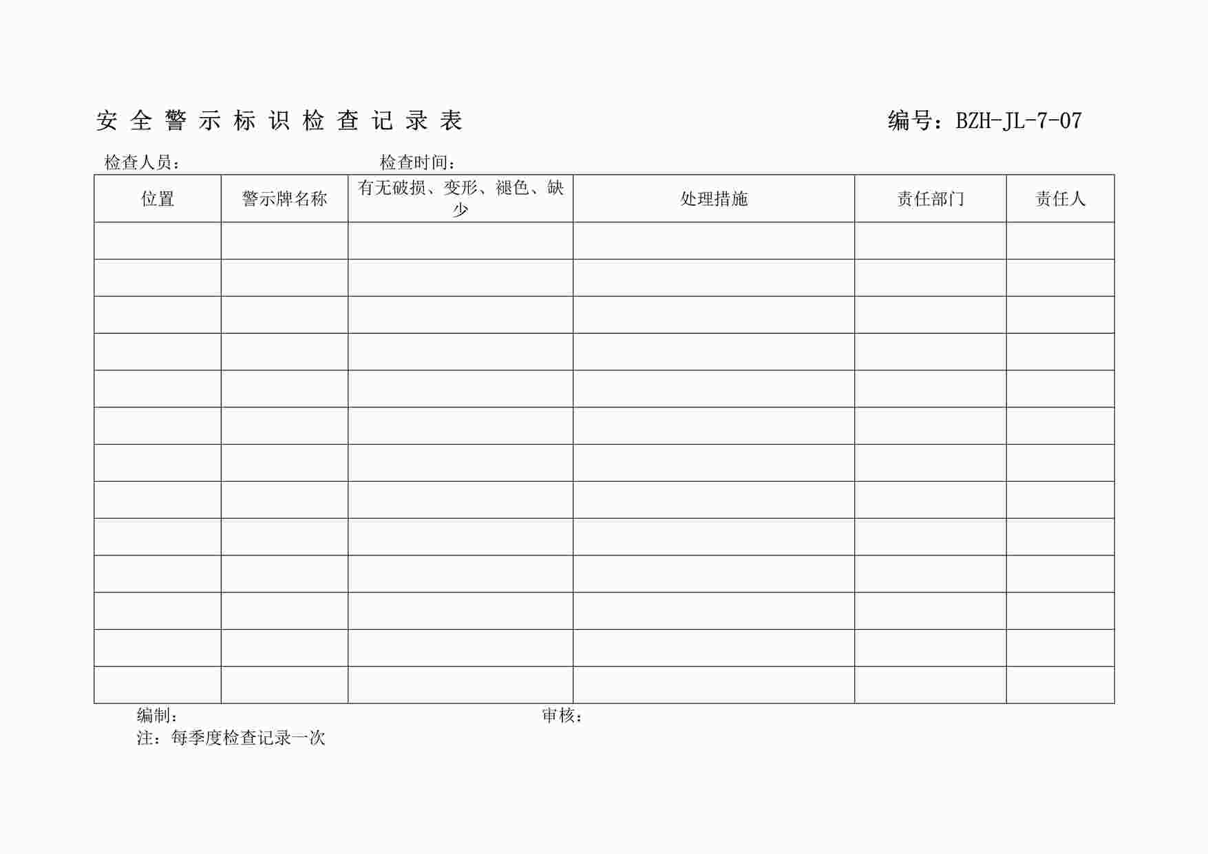 “某制造型企业安全标志检查记录表DOC”第1页图片