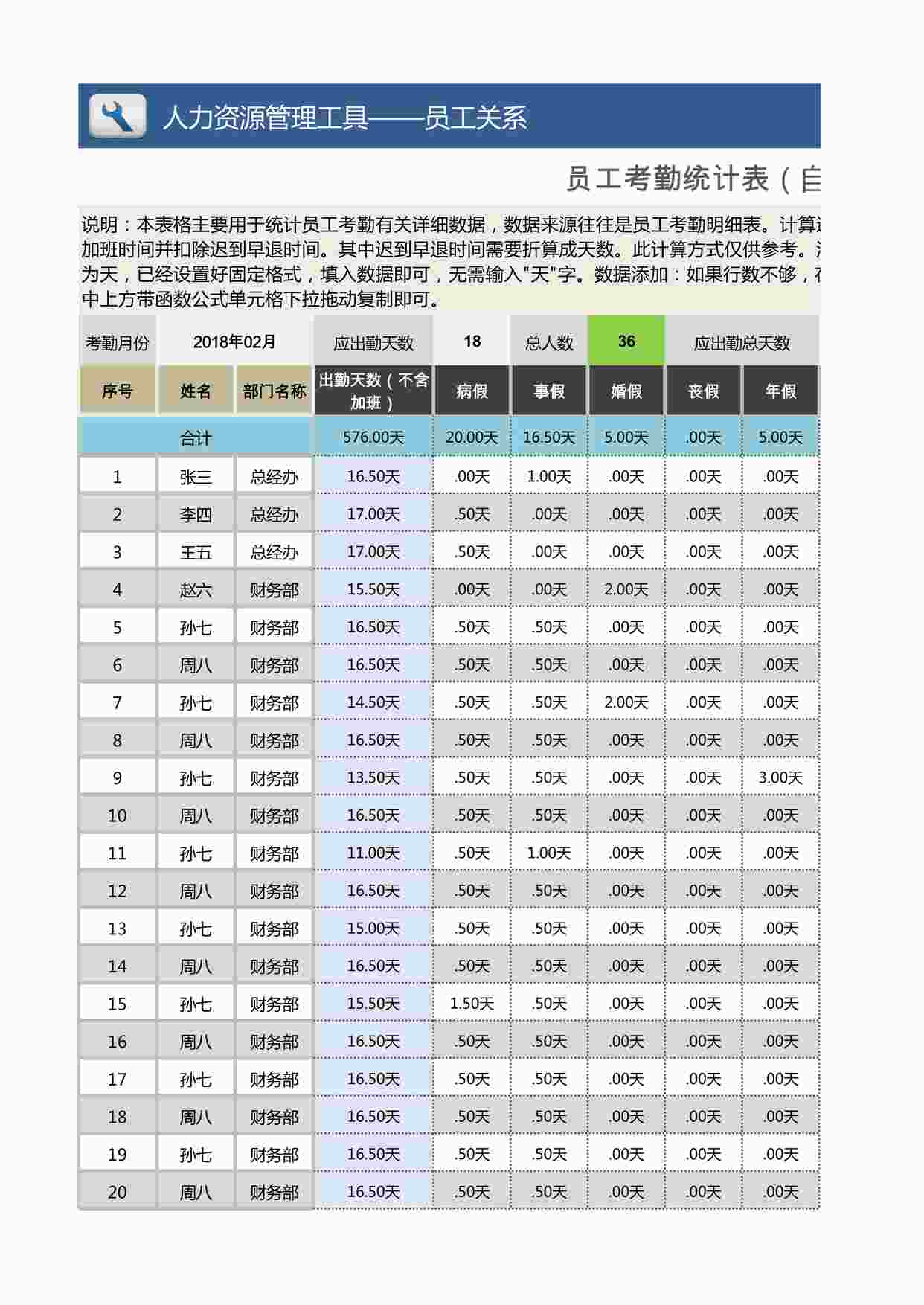 “员工考勤统计表（自动计算出勤率）67XLSX”第1页图片