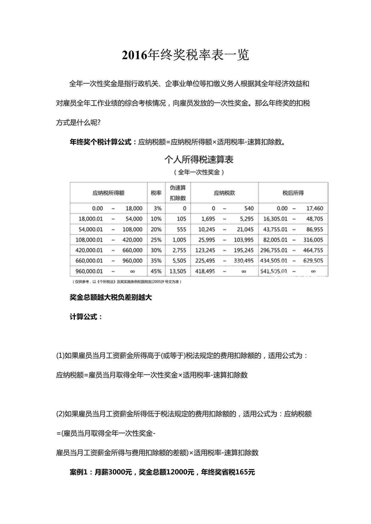 “2016年终奖税率表（清晰一览表）DOCX”第1页图片