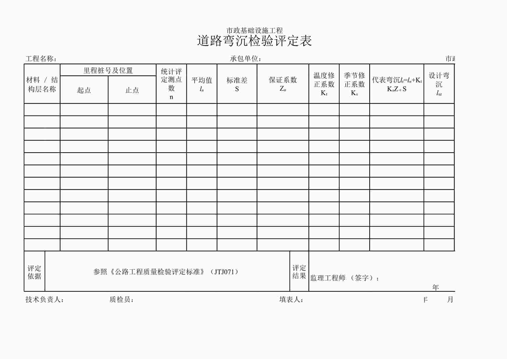 “《道路弯沉检验评定表》XLS”第1页图片