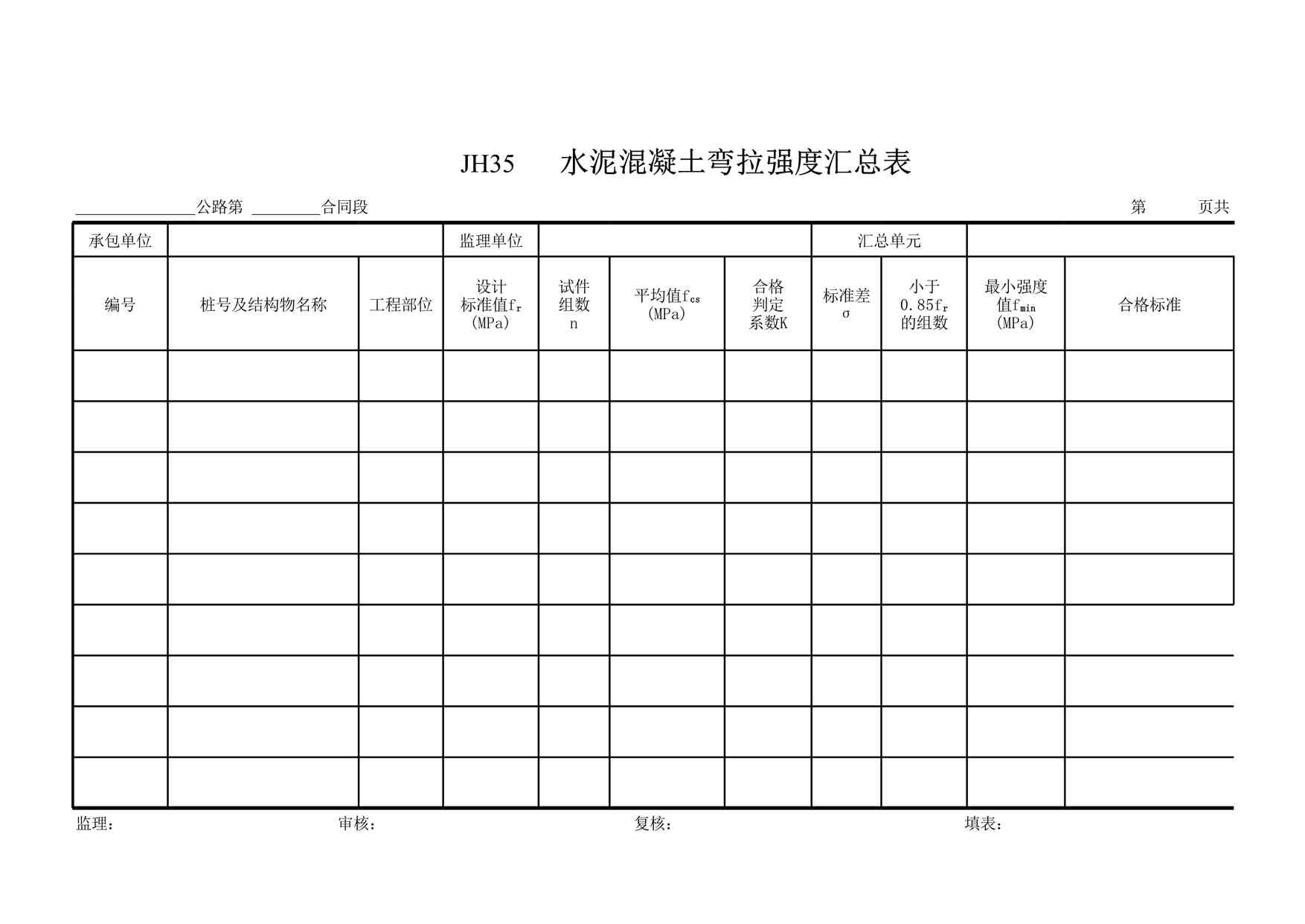 “JH35混凝土弯拉强度汇总表XLS”第1页图片