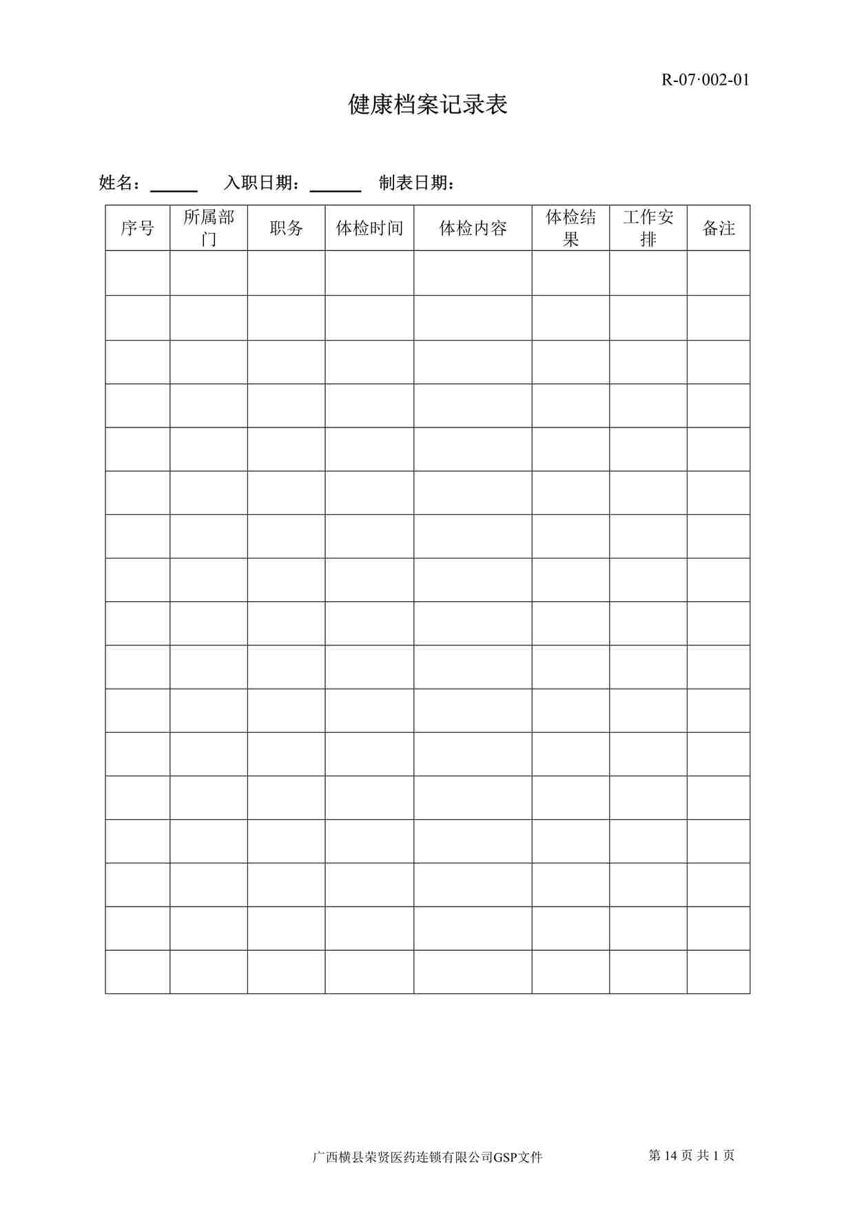 “药品公司卫生管理类汇总填表DOC”第1页图片