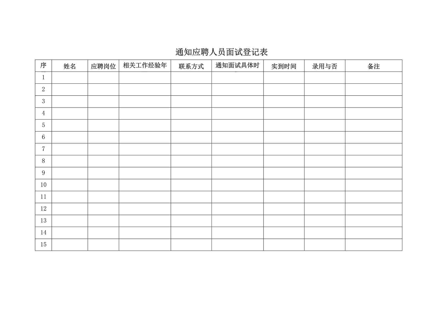 “通知应聘人员面试登记表DOCX”第1页图片