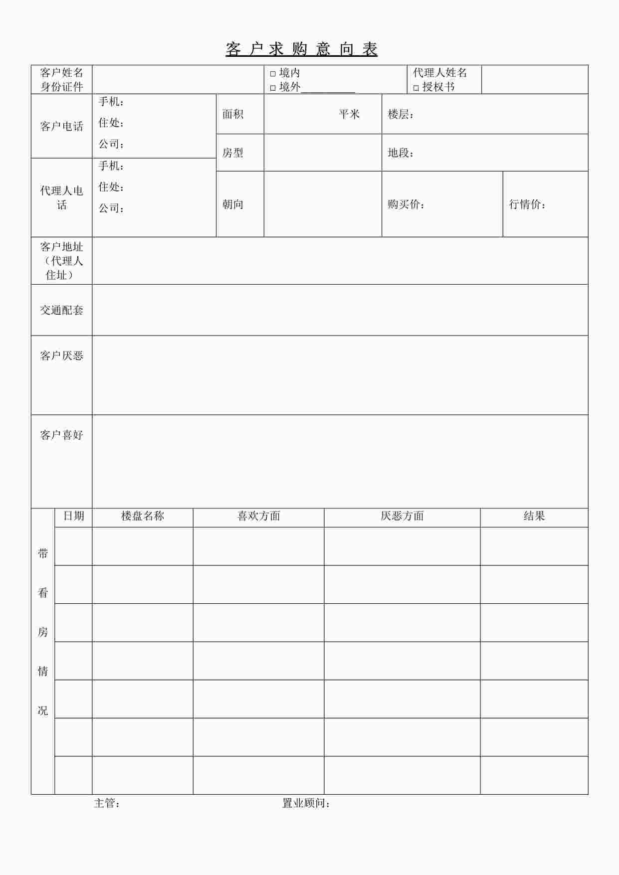 “万科地产公司客户求购意向表DOC”第1页图片