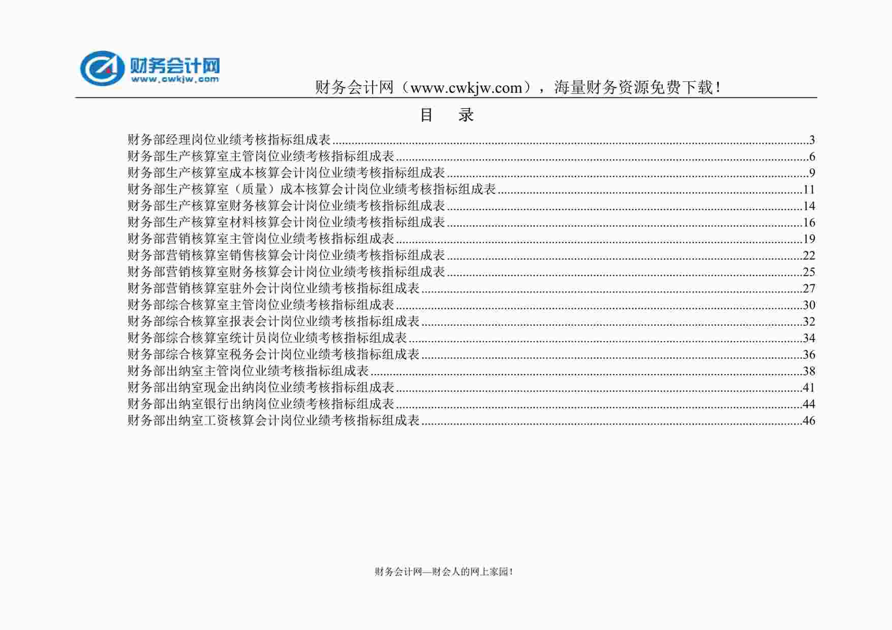 “财务部各岗位绩效考核指标DOC”第1页图片